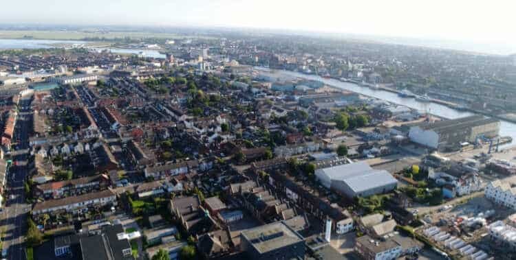 River Yare and Great Yarmouth town aerial