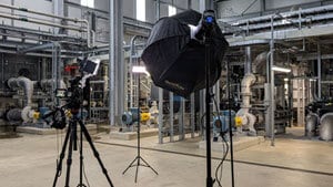 Creating video production for Norwich business with camera on handheld gimbal