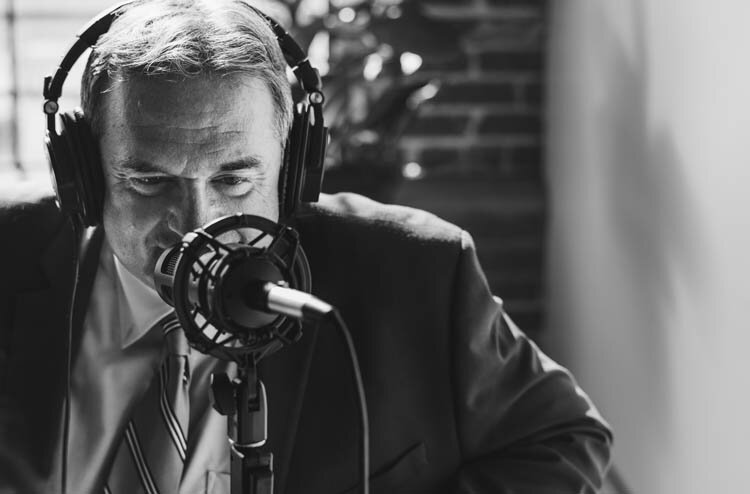 Man recording Podcast in the Norwich studio