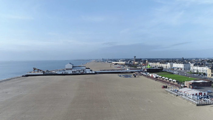 Great Yarmouth filmin glocation - Beach and and Golden Mile drone shot