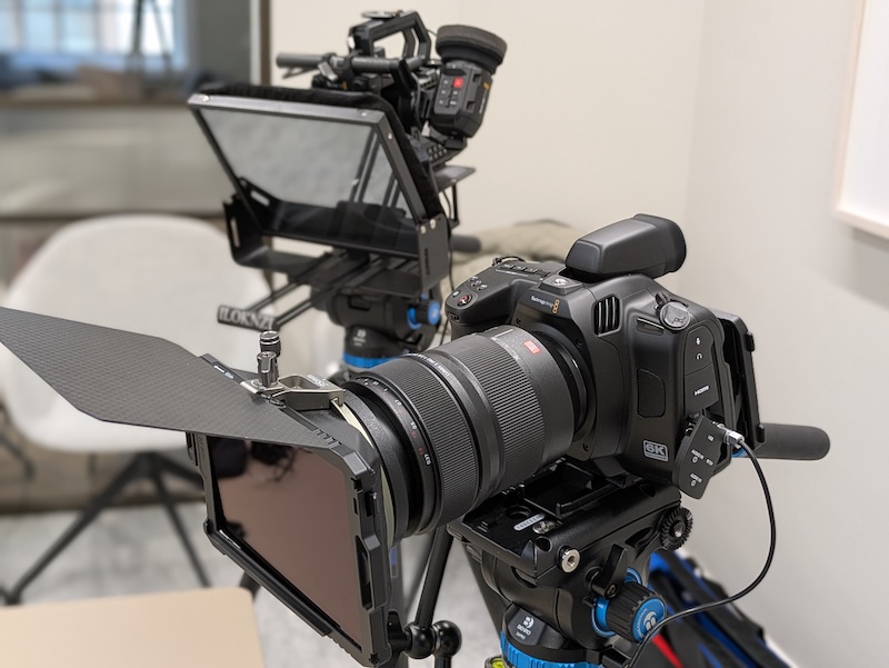 6k Blackmagic Camera in London filming with autocue
