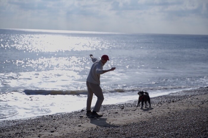 Social Media Video in Suffolk of stones into the sea at Aldeburgh while filming